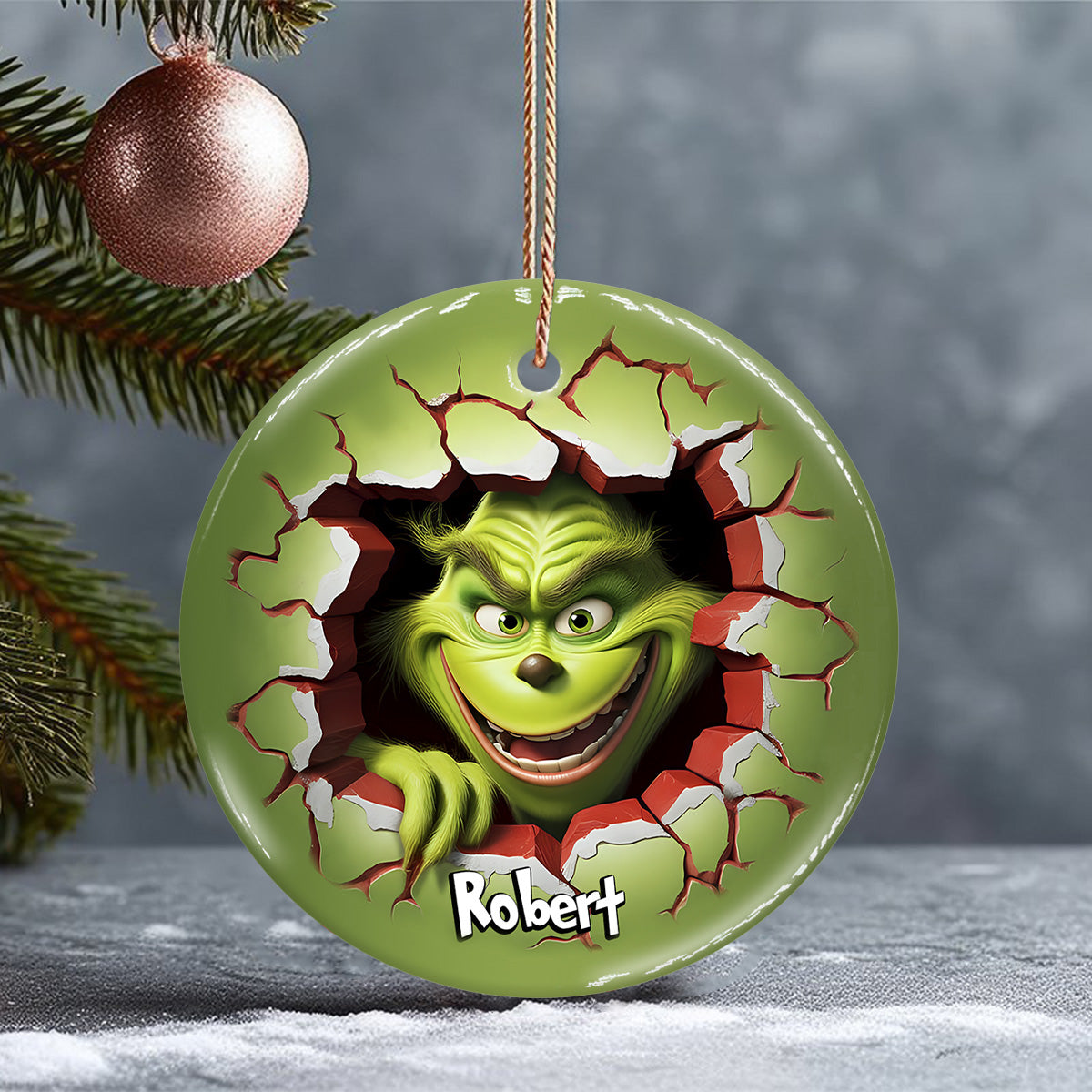 Merry Grinchmas - Personalized Stole Christmas Ceramic Circle Ornament