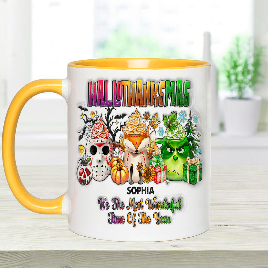 Happy Hallothanksmas - Personalized Stole Christmas Accent Mug