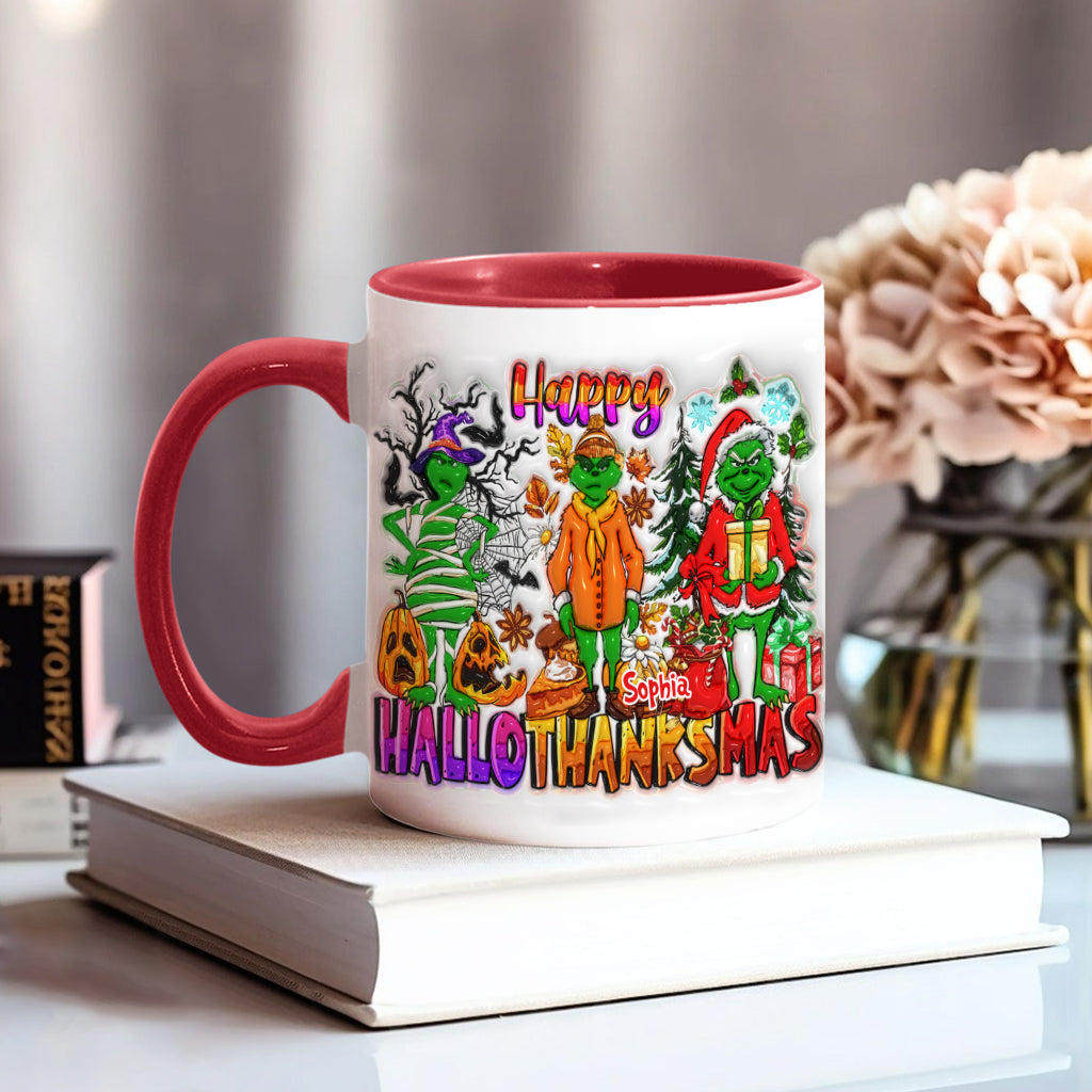 Happy Hallothanksmas - Personalized Stole Christmas Accent Mug