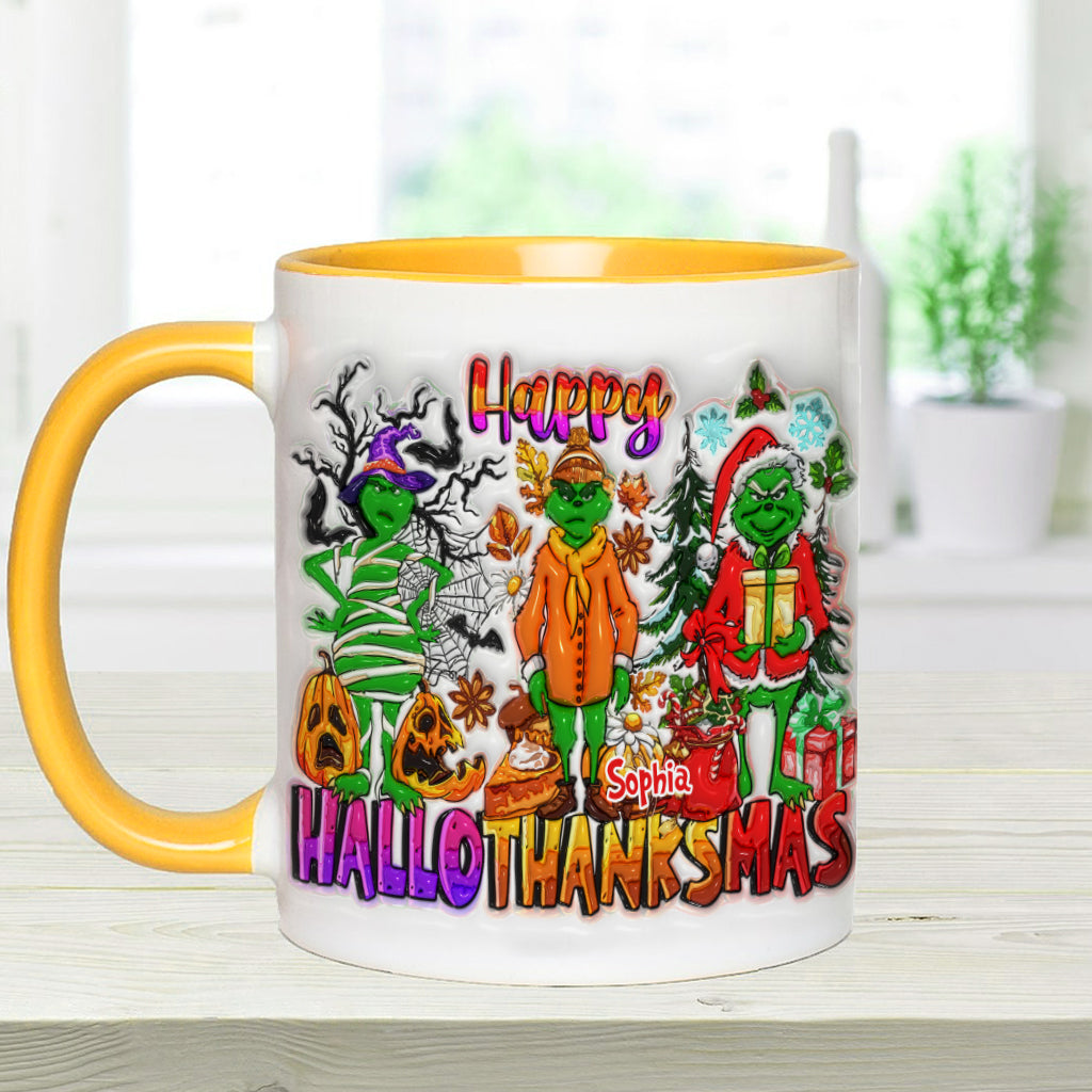 Happy Hallothanksmas - Personalized Stole Christmas Accent Mug