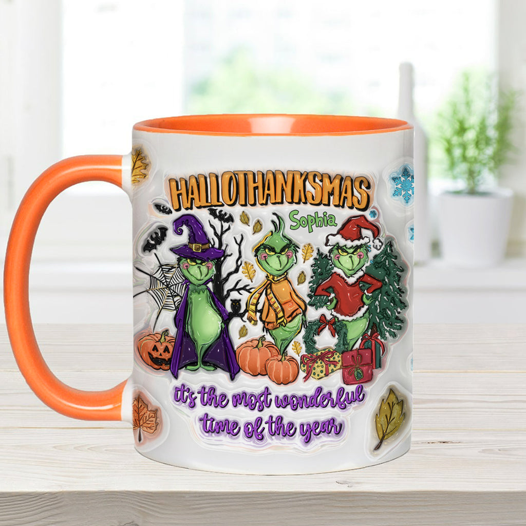 Happy Hallothanksmas - Personalized Stole Christmas Accent Mug