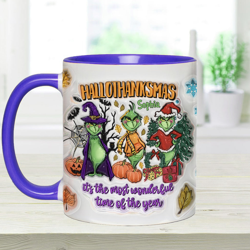 Happy Hallothanksmas - Personalized Stole Christmas Accent Mug