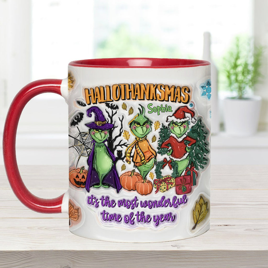 Happy Hallothanksmas - Personalized Stole Christmas Accent Mug
