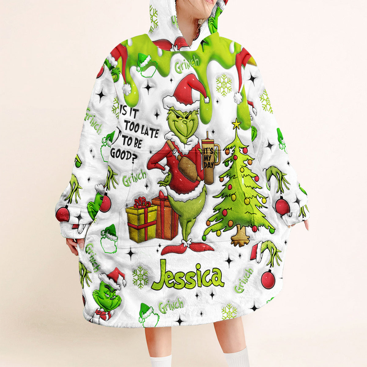 Merry Grinchmas - Personalized Stole Christmas Blanket Hoodie