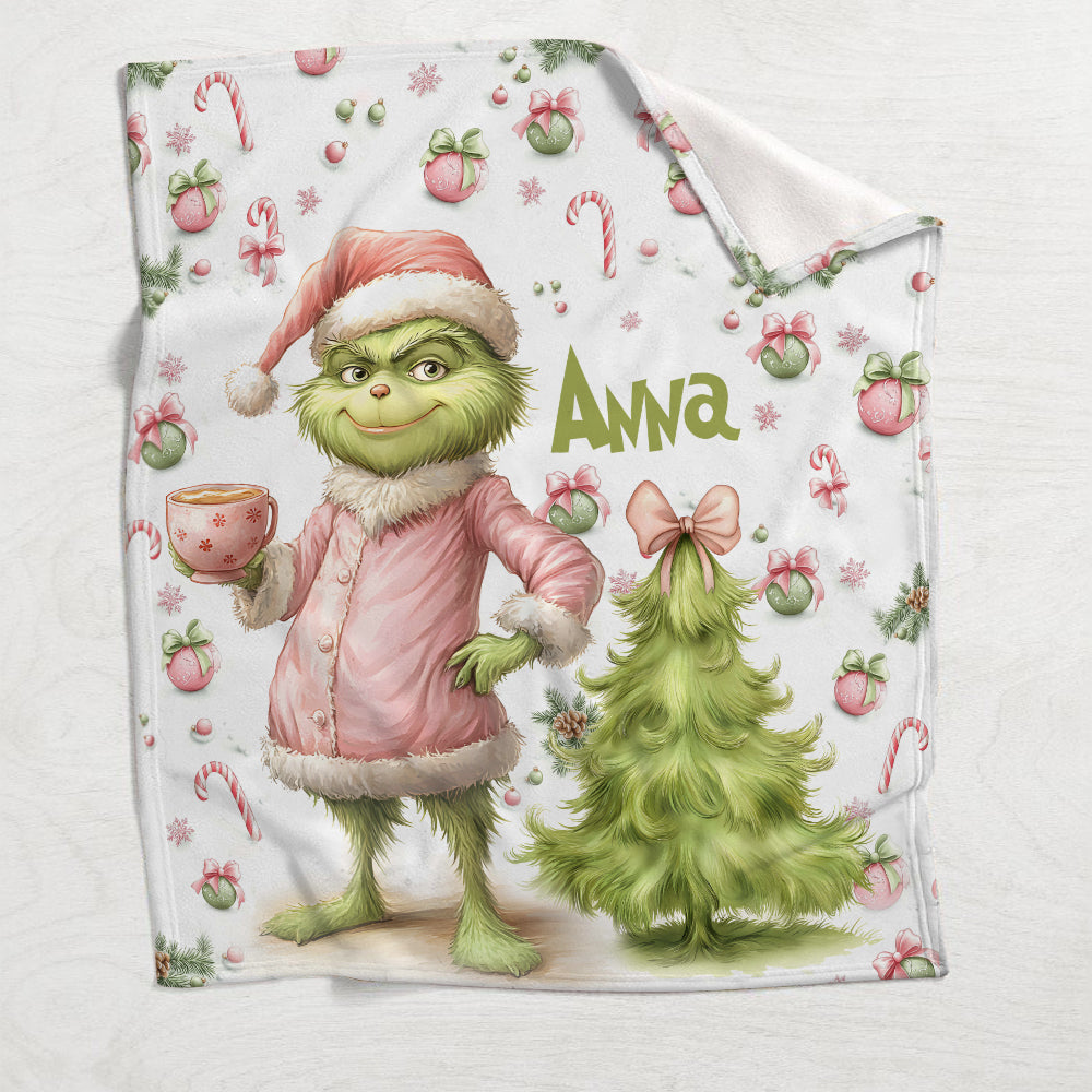 Pink Grinchy Green - Personalized Stole Christmas Blanket