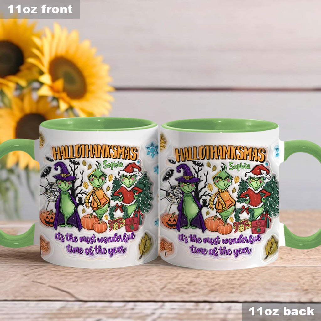 Happy Hallothanksmas - Personalized Stole Christmas Accent Mug